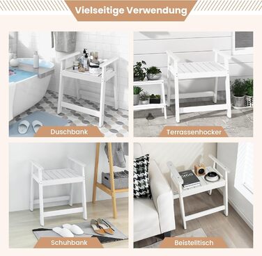 Лавка для душу Costway з полицею, коричнево-біла, 32,5x32,5x43,5 см. Макс. вантажопідйомність: 165 кг