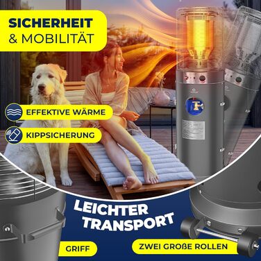 Газовий обігрівач KESSER® KE12 - Тепло для тераси. Потужність 10 кВт, з захисним чохлом, антрацит (Газовий балон не входить у комплект)