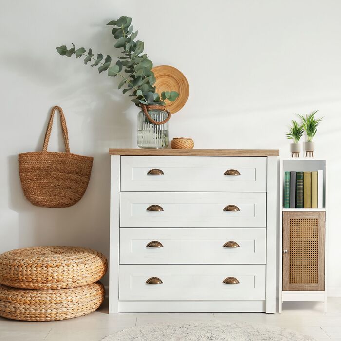 Шафка для ванної кімнати Relaxdays з ротанговими дверцятами