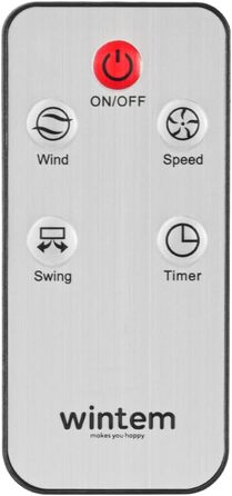 Баштовий вентилятор Wintem Seth з цифровим таймером, поворотний, з пультом дистанційного керування та LED-дисплеєм, висота 120 см, безшумний з 3 швидкостями