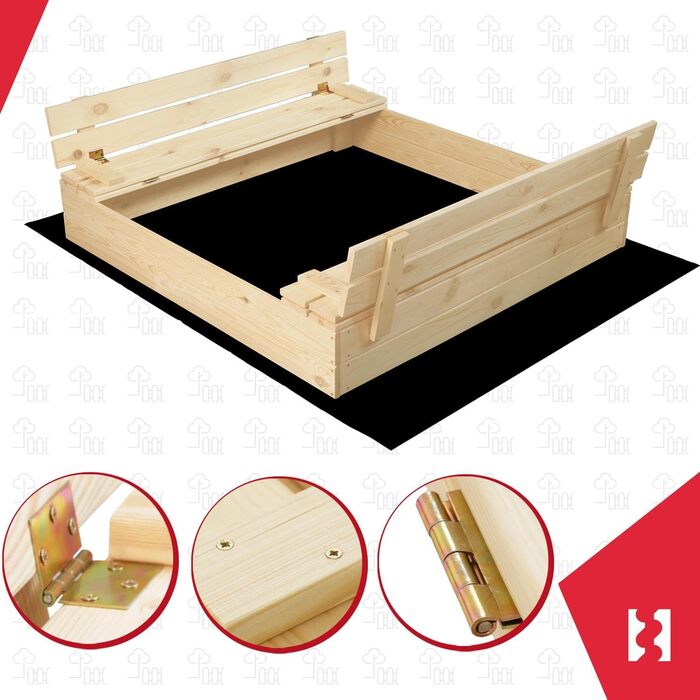 Пісочниця KOTARBAU® з кришкою, 120x120 см, дерево, з лавками