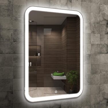Дзеркало для ванної кімнати Home Glow 50x70 см з LED підсвічуванням, сенсорним вимикачем та округлими кутами