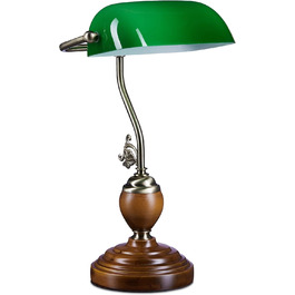 Дерев'яна основа Зелена класична настільна лампа ретро настільна лампа Банкірська лампа Латунний вигляд і вигнуті прикраси 30-х років Дерево Gals Метал 26,5 x 43 x 18 см E27