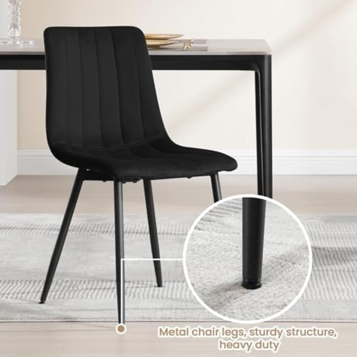 Обідні стільці для вітальні, кухні та спальні. М'які стільці з підлокітниками та металевими ніжками, оксамитова сидіння (Чорний, набір 6 шт.)