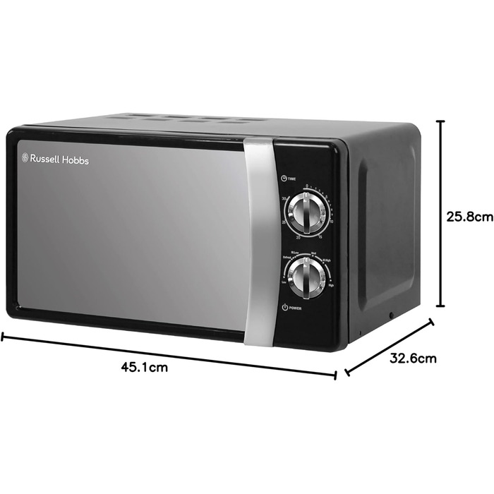 Мікрохвильова піч Russell Hobbs RHMM701C Solo 17л, 700 Вт, чорна: розморожування, таймер, 5 рівнів потужності