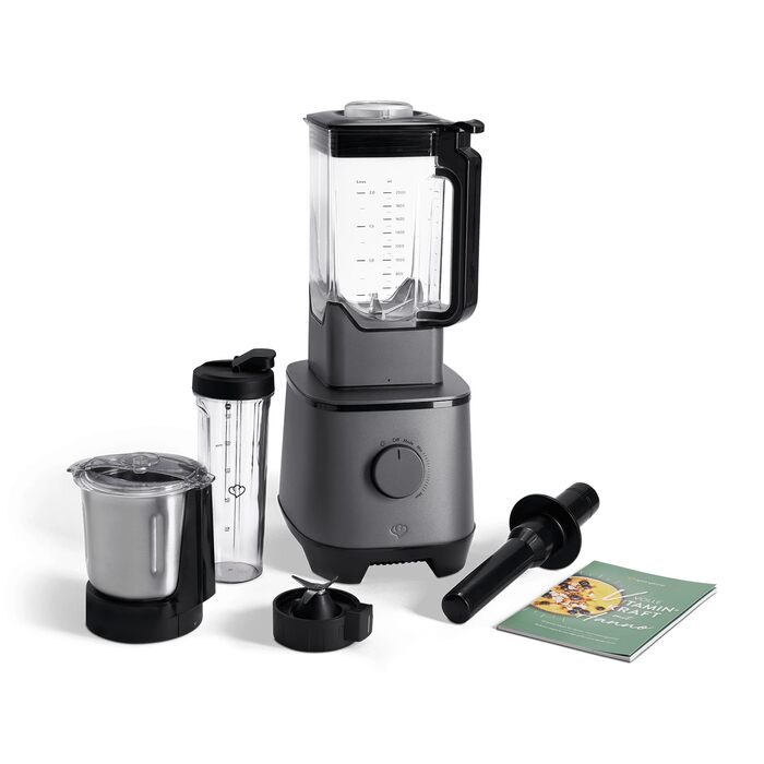 SPRINGLANE Hochleistungsmixer Hanno: Потужний блендер для приготування смузі, 2000 Вт, 32000 об/хв, самоочищення, з рецептами та насадкою (антрацит, колба та пляшка)