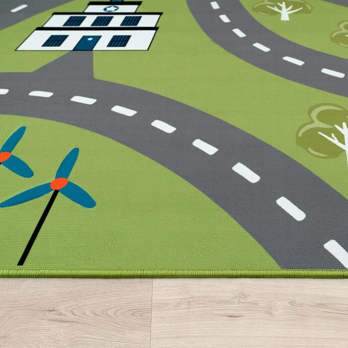 Дитячий килимок Paco Home для дитячої кімнати, ігровий килимок з вуличним мотивом нековзний зеленого кольору, розмір 200 см Квадрат 200 см Квадратний зелений