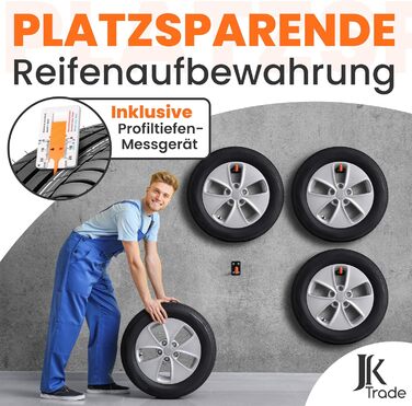 Набір кріплень для шин на стіну JK Trade® (4 шт.) з комплектом гвинтів та дюбелів. Захист для коліс, гачок для кріплення шин, садового інвентарю, легкосплавних дисків. Макс. навантаження 40 кг (Помаранчевий V1)