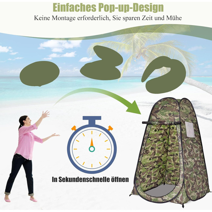 Намет для душу GYMAX, 120x120x190 см, для кемпінгу, відпочинку на природі, з сумкою, зелений (Flecktarn)