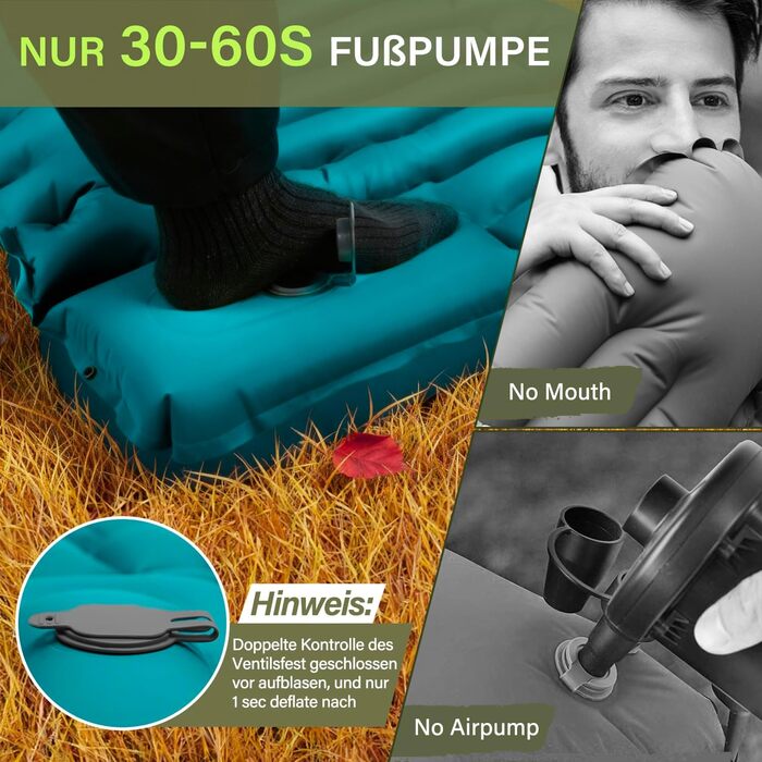 Кемпінговий надувний килимок Yuzonc з вбудованим насосом та подушкою, компактний легкий матрац для походу та пляжу (Темно-зелений)