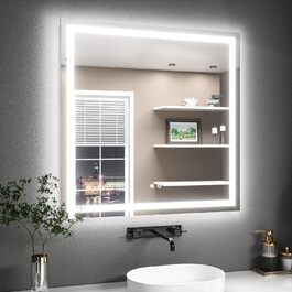 Дзеркало для ванної кімнати TETOTE з підсвічуванням 90x90 см, без рами, LED-touch, 3 кольори, регулювання яскравості, функція пам'яті