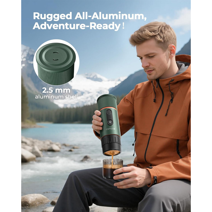 Портативна кавомашина для еспресо COTGCO 20 bar з акумулятором 13500mAh | Сумісна з Nespresso | Для кемпінгу, авто, офісу (зелена)