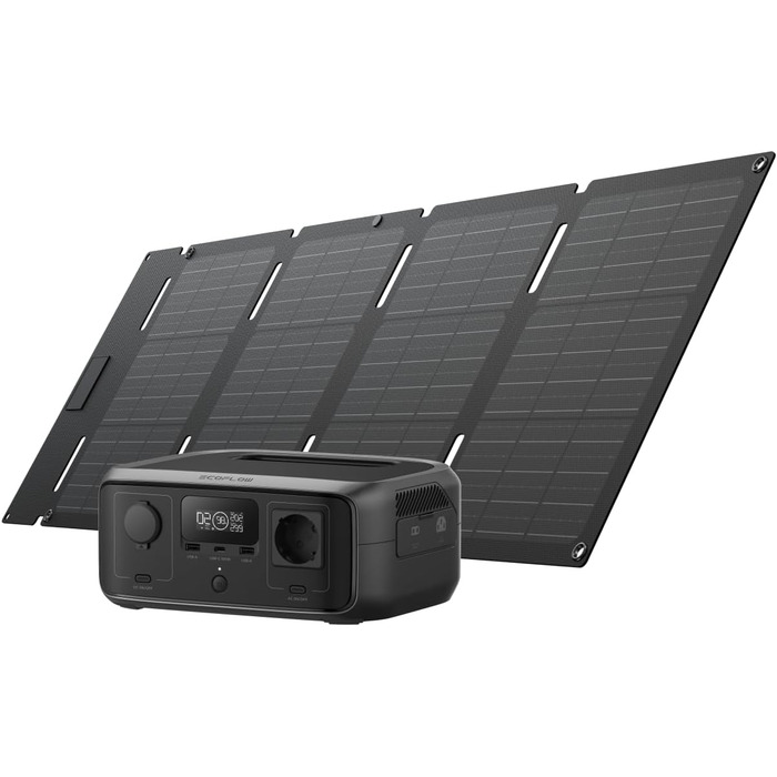Електростанція EcoFlow RIVER 3 з сонячною панеллю 45 Вт, 245 Вт·год, LFP акумулятор, до 600 Вт потужності, GaN для збільшення часу роботи, <10 мс UPS, компактний сонячний генератор для кемпінгу