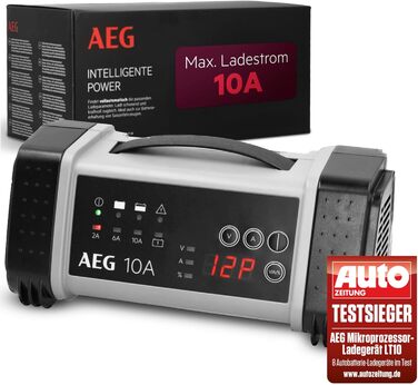 Зарядний пристрій акумуляторів AEG LT 20, 20A для 12/24V авто, 9-ступінчатий, Power Supply, інтелектуальна зарядка, автоматична компенсація температури, чорний/сірий