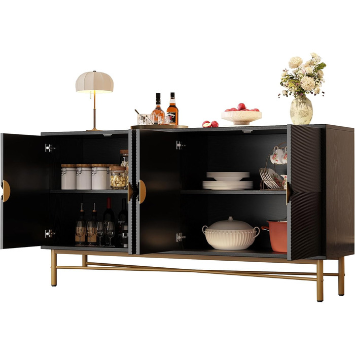 Комод з подвійними дверцятами та 3 висувними ящиками, 140x40x76 см (160x40x82 см), чорний