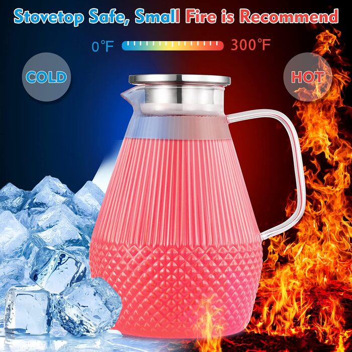 Скляна канавка для води з кришкою 2.4L, глечик з боросилікатного скла, канавка для холодного чаю, глечик для напоїв, стійкий до високих температур