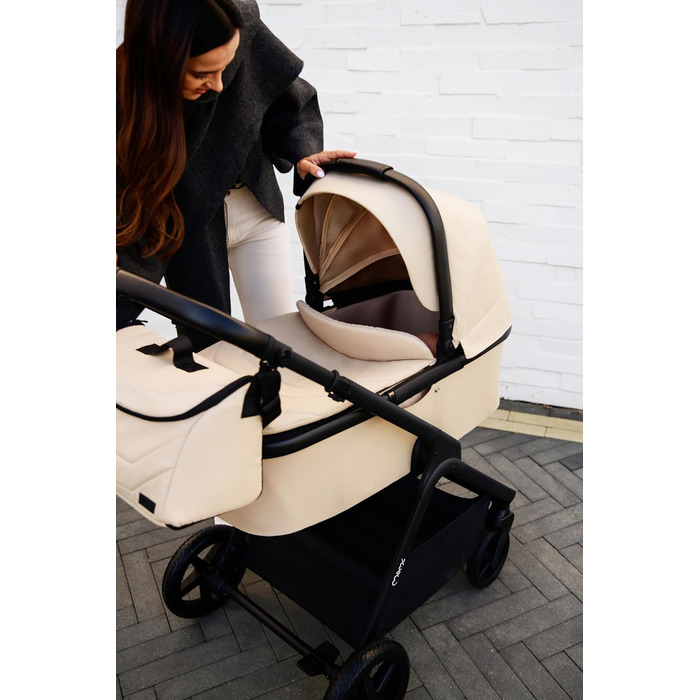 Дитяча коляска MoMi GISELLE 2 в 1 комбінована, сіра, з функцією візка, 5-точкова система безпеки, від народження до 22 кг, з корзиною для покупок, матрацом, дощовиком та пеленатором