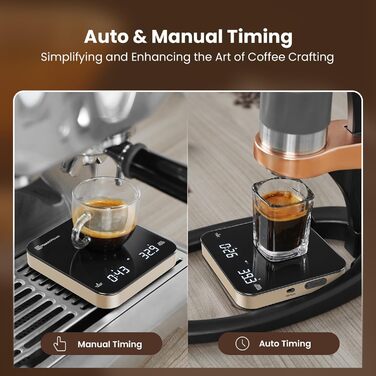 Ваги для кави Maestri House Mini-Kaffeewaage: точні ваги 2 кг/0,1 г з таймером для еспресо та Pour-Over (чорне золото)