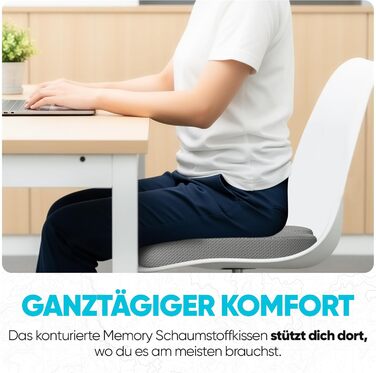 FORTEM Подушка для сидіння, м'яка подушка на офісне крісло, подушка для комп'ютерного крісла з Memory Foam, антиковзаюча подушка для сидіння для геймінгу, автокрісла, комп'ютерного крісла, знімний чохол, велика (сірий сітчастий матеріал, велика щільність)