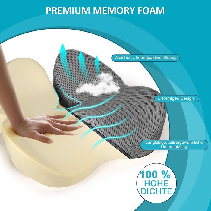 Подушка для сидіння Fwiull з Memory Foam: ергономічна, для автомобіля, дивана, офісу, сірого кольору