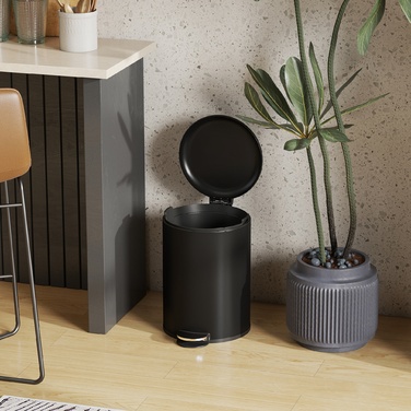 20-літровий кухонний смітник із нержавіючої сталі з антибактеріальним покриттям, стійкий до відбитків пальців, з м'яким закриттям кришки, педаллю для відкривання та знімним відром, чорного кольору