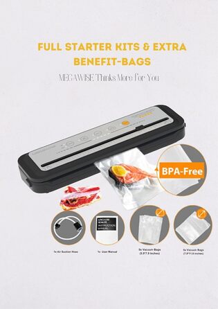 Вакууматор MegaWise — потужний компактний автоматичний вакуумний пакувальник для продуктів харчування, сірий