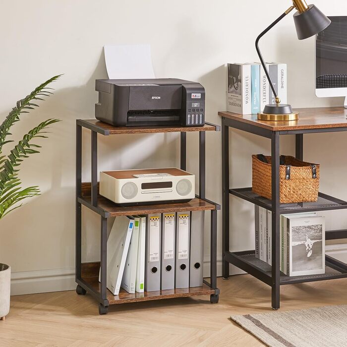 Стійка для принтера IBUYKE з полицею, 3-рівнева, на колесах, коричнева. Організатор для дому та офісу, візок для принтера, теплового пресу, мікрохвильової печі та міні-холодильника. Модель TPS001H