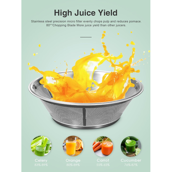 Шокер-віджимач Reemix для овочів та фруктів, професійний соковичавник з нержавіючої сталі, 800W, 3 швидкості, Aqua