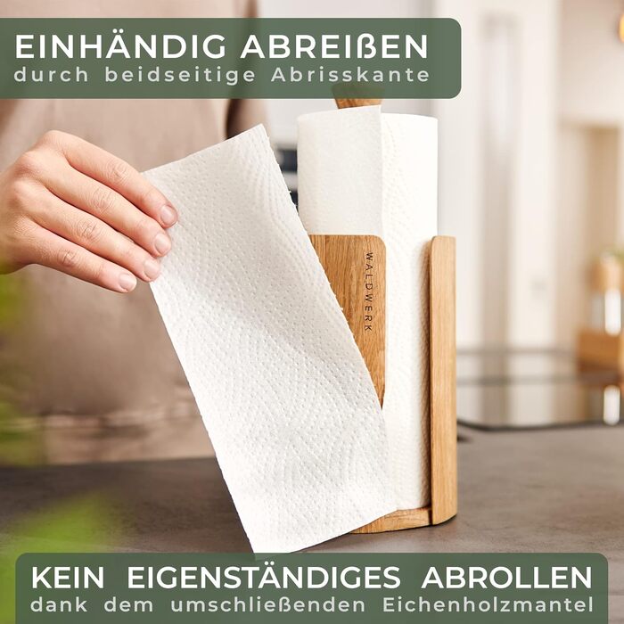 Тримач для паперових рушників WALDWERK з натурального дуба, підставка для всіх стандартних кухонних рулонів, екологічний безпластиковий дизайн
