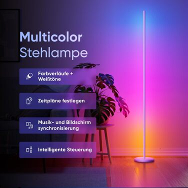 Наноліф Matter Розумна Підлогова Лампа Біла, RGB IC LED, Диммер, Музичний Синхронізація, 1700lm, Управління через Додаток та Голос (Alexa, Apple HomeKit), Декоративне Освітлення для Спальні та Геймінгу