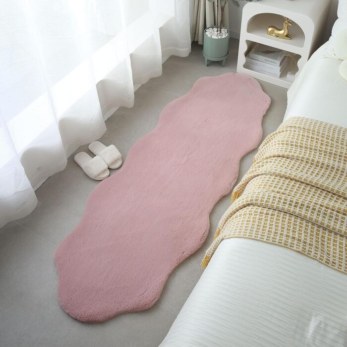 Дитячий килим Хутряний дизайн Маленький килимок зі штучного хутра - Волохатий пухнастий килимок для дівчинки та хлопчика Надзвичайно м'який килимок, який можна прати - Килимок для дитячої кімнати (60x90 см, рожевий)