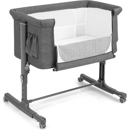 Двофункціональне ліжко-приліжкова стільниця Dreamade 2 в 1 з регулюванням висоти, з матрацом та колесами, 86 x 63 см, для новонароджених до 9 кг, з нахилом 10°, сірий колір