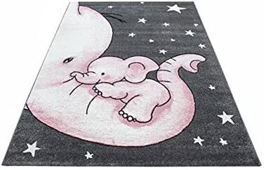 Дитячий килимок Elephant Design Рожевий 160 х 230 см - килимок з коротким ворсом Дитяча кімната для дівчаток і хлопчиків Easy Care Soft - Ігровий килимок, який можна прати Дитячий килимок Ігровий килимок Дитяча кімната 160 х 230 см Рожевий