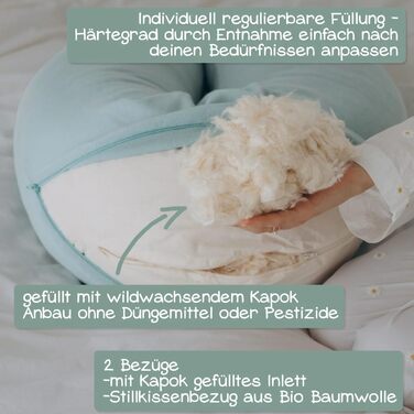 Подушка для годування Stillkissen XXL з органічної бавовни та наповнювачем з капоку | велика подушка для годування та пляшечки | вагітна подушка для сну на боці | антиалергенна та тиха | 190x30 см, кремовий колір, перкал (фіалка, в'язана)