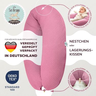 Подушка для годування та вагітних Sei Design XXL 190x30 см | Ергономічна, з бавовняним чохлом Panda Rosa