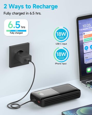 Входи, 4 виходи, компактний для смартфонів/планшетів, 27000mAh, QC 22.5W & USB-C PD 20W, 2