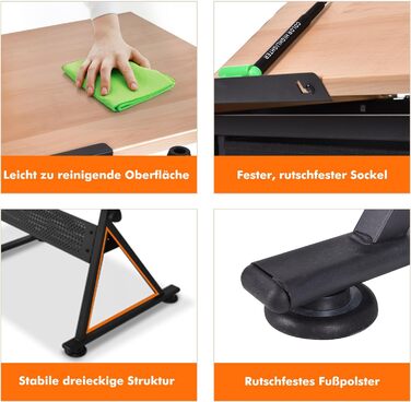 Стол для малювання RELAX4LIFE з регулюванням висоти та нахилу, з ящиками та пуфом, 110 x 69,2 x 73,5-98 см, професійний стіл для художника з двома столешницями, дерев'яний