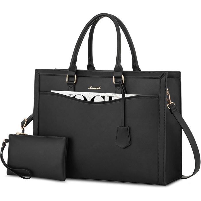 Сумка для ноутбука LOVEVOOK 15.6 дюймів, жіноча, велика, з натуральної шкіри, shopper, tote bag, для роботи, навчання, універсальна, чорна