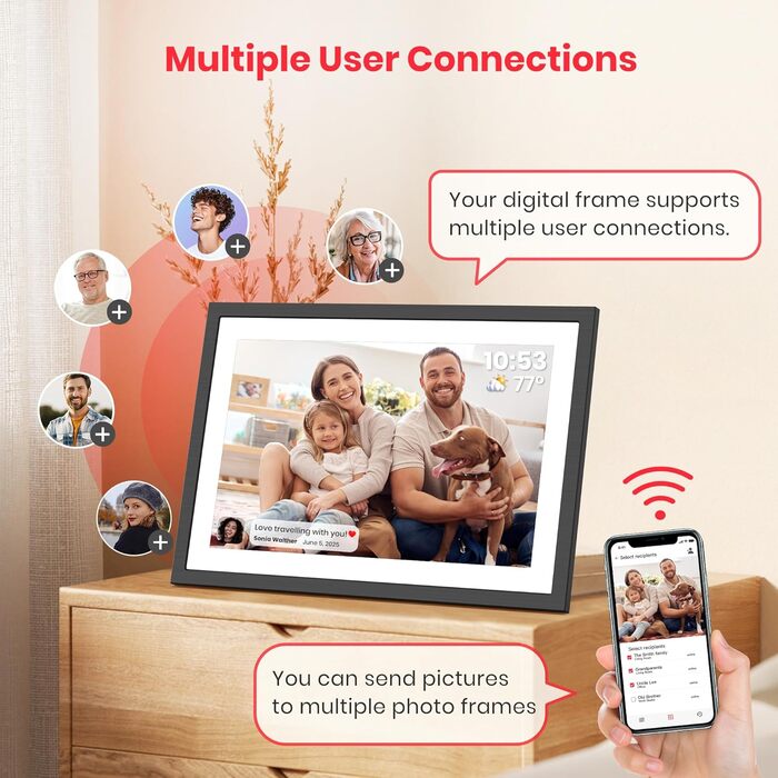 Цифровий фоторамка Frameo 10.1 дюймів: 64GB, 2K сенсорний екран, автоповорот, Frameo App