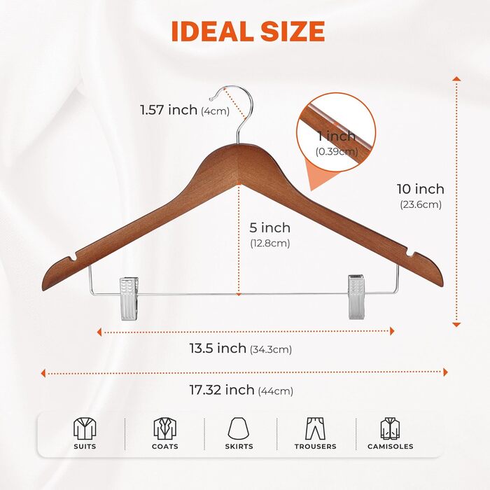 Дерев'яні вішалки для одягу HOUSE DAY з кліпсами (24 шт.) - для костюмів, суконь, пальто, сорочок, штанів. З горіхового дерева, міцні, преміум-якість