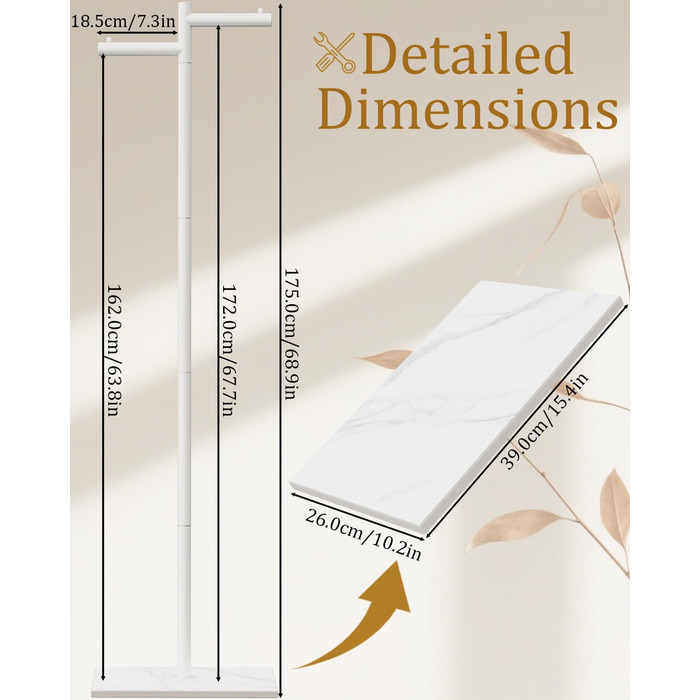 Підлогова вішалка для одягу Metall, стійка вішалка для курток, 175 см, білий колір, 39x26x175 см