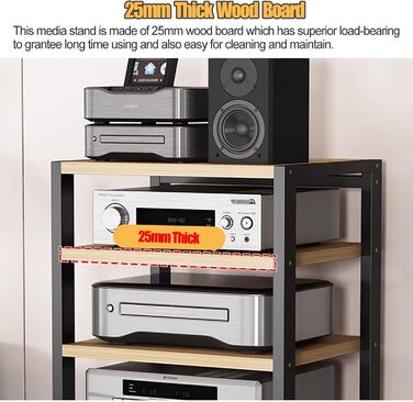 Аудіо стійка Hi-Fi, 5-поверхова AV медіа-полиця на колесах, велика місткість для стерео-компонентів, шафа для електроніки, чорна