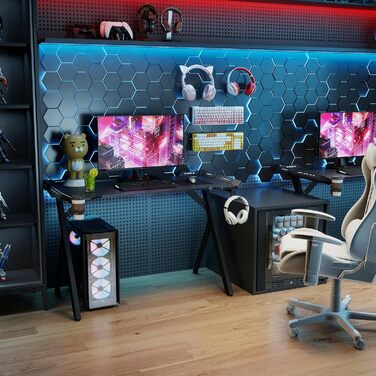 Ігровий стіл HENGMEI з підсвіткою 160x60x75 см, регульована висота, великий стіл для комп'ютера, чорний, Y-подібний каркас