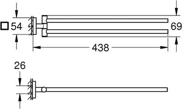 Тримач рушників GROHE Start Cube, кутовий, з двома підлокотниками, поворотний, хром (44 см, з прихованим кріпленням, для свердління, з шурупами та дюбелями)