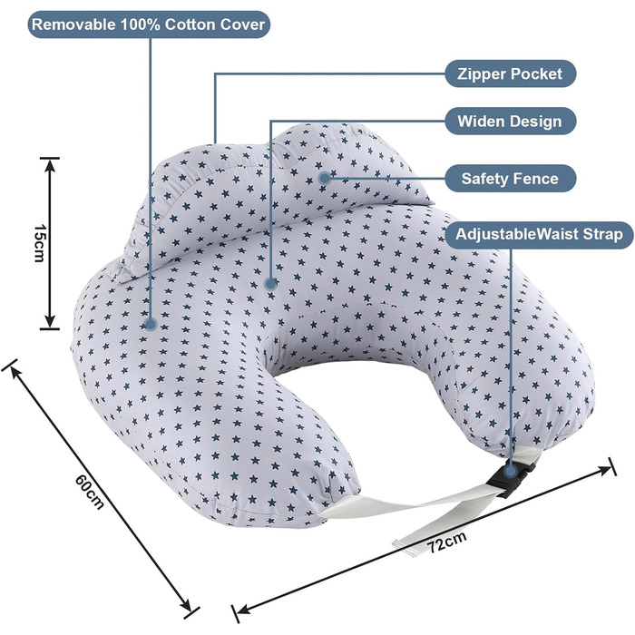 Подушка для годування SHANNA XXL, багатофункціональна подушка з бавовняним чохлом, який можна прати, регульований пояс