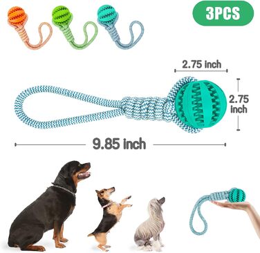 М'яч для собак Vegena, 3 шт. М'яч для метання з мотузками, 6 см, натуральний каучук, догляд за зубами для собак