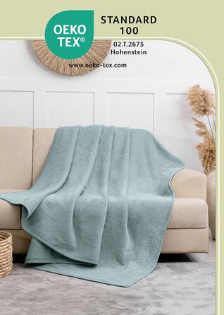 Плед LAYENBURG Premium з бавовняного міксу, 150x200 см, Eukalyptus (Евкаліпт), сертифікат Oeko-Tex 100