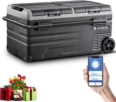 Компресорна холодильна сумка AAOBOSI 95L з двома зонами, WIFI-керуванням, USB-портом, 12/24V/100-240V, -20°C до 20°C для авто, вантажівки, човна, кемпінгу