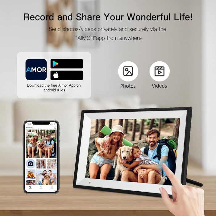 Цифровий фоторамка 10.1 дюйма з Wi-Fi, 32GB, IPS сенсорний екран, автоматичне обертання, чорний колір