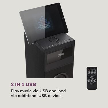 Баштова акустика, 120 Вт, Bluetooth, USB, MP3, AUX, тримач для планшета, Чорний, 100-2.1